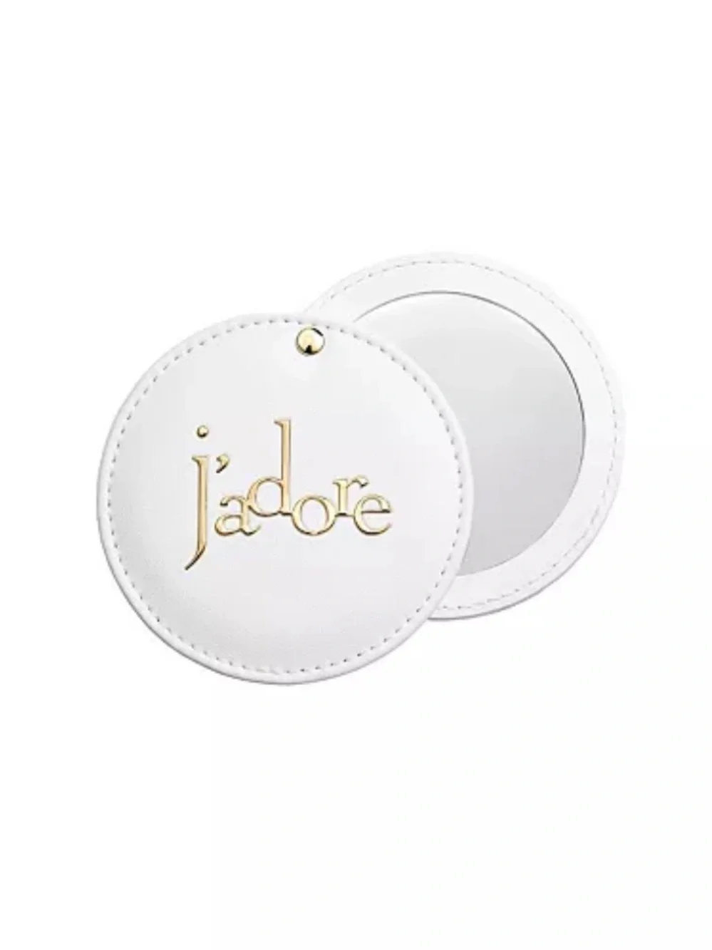 Authentic Dior Beauty White faux leather round compact Mirror Gold J’adore logo